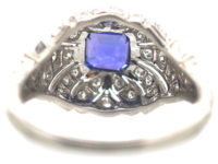 Art Deco Platinum, Ceylon Sapphire & Diamond Cluster Ring