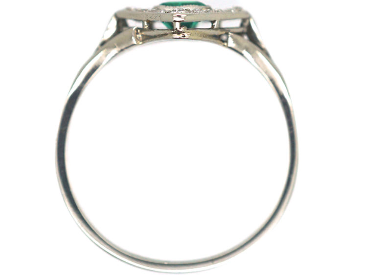 Art Deco 18ct White Gold Emerald & Diamond, Diamond Shaped Ring