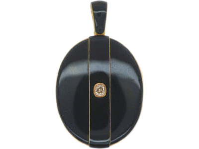 Victorian 18ct Gold & Black Enamel Oval Locket set with a Diamond