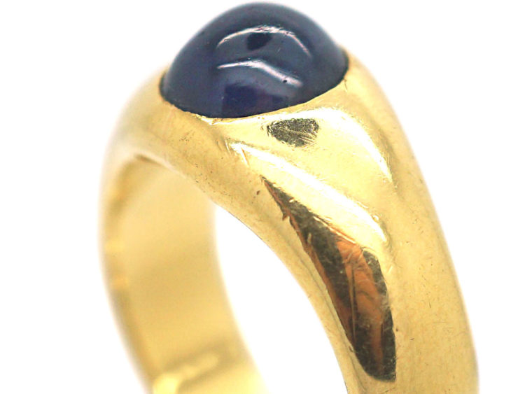 Art Deco 18ct Gold Cabochon Sapphire Rub Over Set Ring