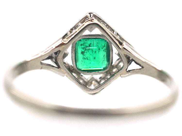 Art Deco 18ct White Gold Emerald & Diamond, Diamond Shaped Ring