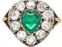 Victorian 18ct Gold, Emerald & Diamond Heart Shaped Ring