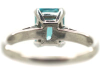 Art Deco 18ct White Gold Zircon & Diamond Rectangular Ring