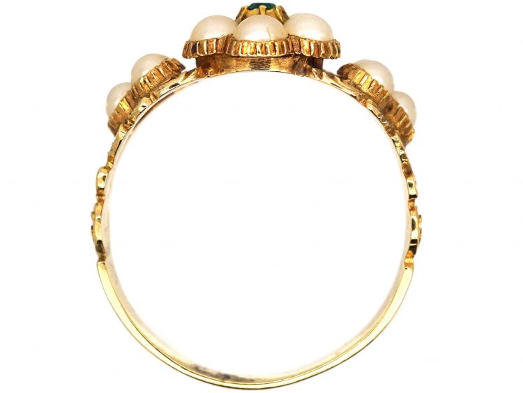 Regency 15ct Gold, Natural Split Pearl & Emerald Cluster Ring