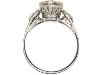 Art Deco Platinum, Solitaire Diamond Ring with Diamond Set Shoulders