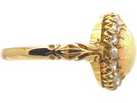 Victorian 18ct Gold , Opal & Rose Diamond Cluster Ring