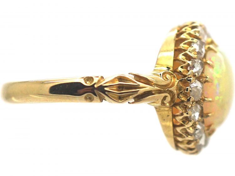 Victorian 18ct Gold , Opal & Rose Diamond Cluster Ring