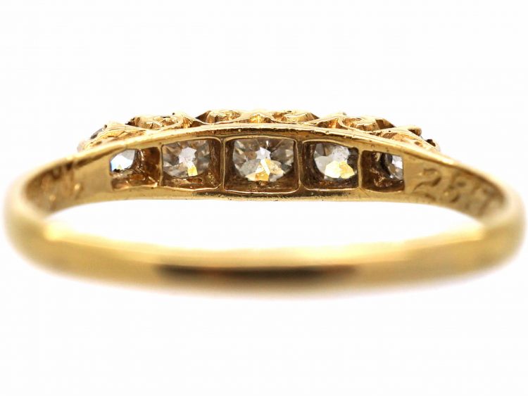 Edwardian 18ct Gold Five Stone Diamond Carved Half Hoop Ring