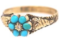 Regency 15ct Gold, Turquoise & Diamond Forget Me Not Cluster Ring