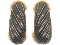 French 18ct Gold & Silverium Cartier Hoop Clip On Earrings in Original Cartier Case