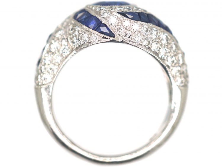 French 18ct White Gold, Sapphire & Diamond Spiral Ring