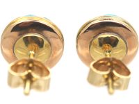 Victorian 18ct Gold, Turquoise, Natural Split Pearl & Rose Diamond Round Earrings