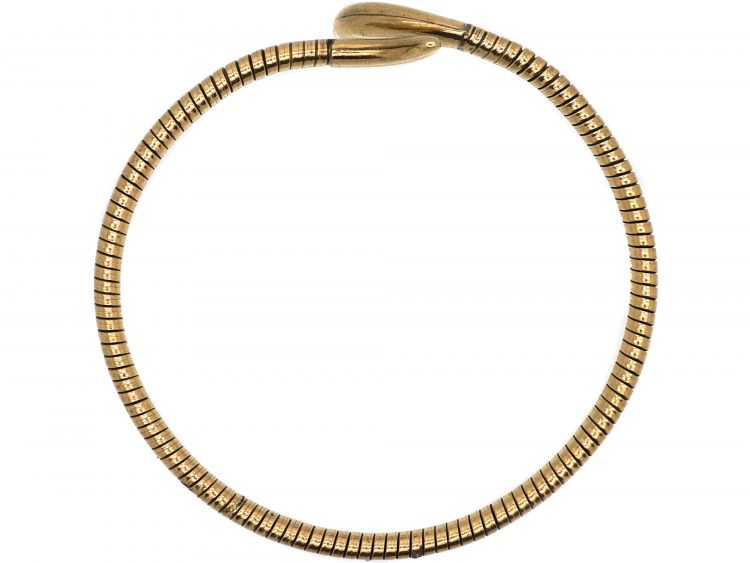 9ct Gold Snake Bangle with Green Garnet Eyes