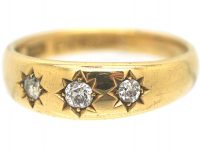 Victorian 18ct Gold, Three Stone Diamond Gypsy Ring