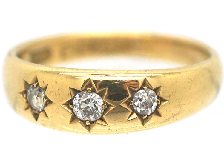 Victorian 18ct Gold, Three Stone Diamond Gypsy Ring