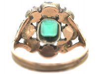 Large French Early 19th Century Emerald & Rose Cut Diamond Cluster Ring