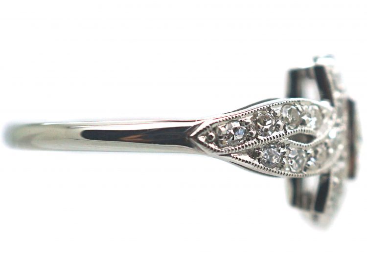 Art Deco Platinum & 18ct White Gold Square Cluster Ring with Entwined Shoulders
