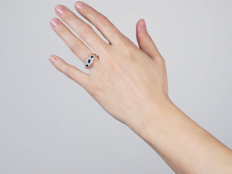 18ct Gold Triple Cluster Ring set with Sapphires & Diamonds by Charles Green & Sons