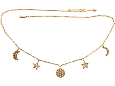 Edwardian 15ct Gold Moon & Crescent Necklace set with Natural Split Pearls