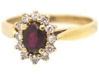 9ct Gold Ruby & Diamond Oval Cluster Ring