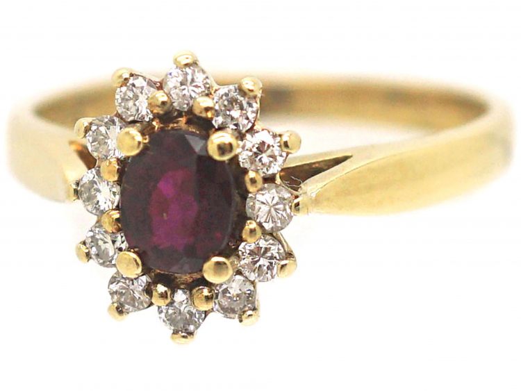 9ct Gold Ruby & Diamond Oval Cluster Ring