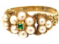 Regency 15ct Gold, Natural Split Pearl & Emerald Cluster Ring