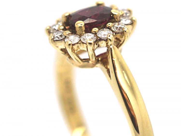 9ct Gold Ruby & Diamond Oval Cluster Ring