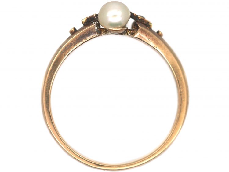 French Belle Epoque 18ct Gold Ring set with Two Natural Pearls & Two Rose Diamonds