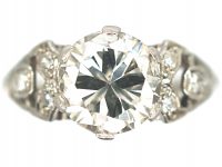 Art Deco Platinum, Solitaire Diamond Ring with Diamond Set Shoulders