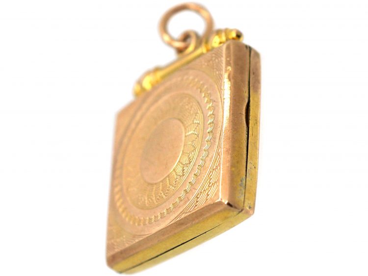 Edwardian 9ct Gold Back & Front Square Locket with Engine Turned Detail