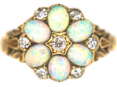 Edwardian 18ct Gold Opal & Diamond Cluster Ring