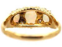 Edwardian 18ct Gold Three Stone Opal & Diamond Ring