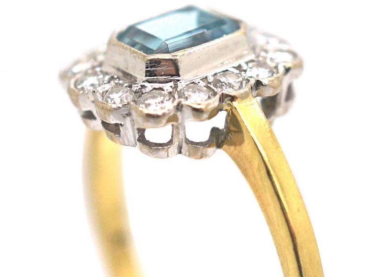 18ct Gold, Aquamarine & Diamond Cluster Ring