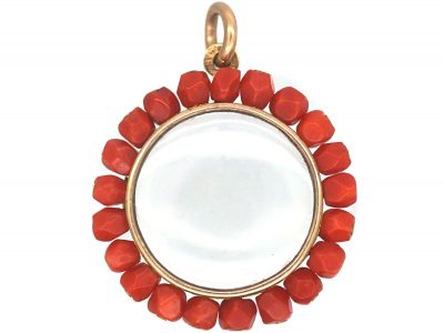 French 19th Century 18ct Gold Round Locket with Coral Border