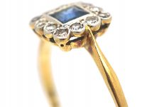 Art Deco 18ct Gold & Platinum, Sapphire & Diamond Square Shaped Ring