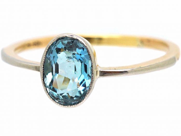 Art Deco 15ct Gold & Platinum, Aquamarine Ring