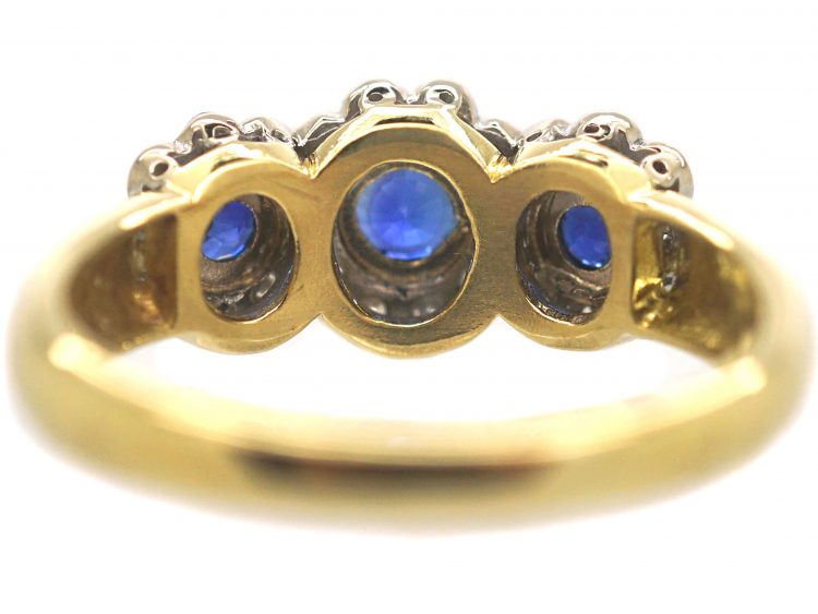 18ct Gold Triple Cluster Ring set with Sapphires & Diamonds by Charles Green & Sons