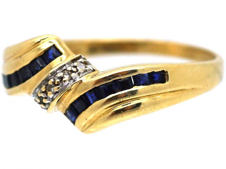 18ct Gold, Sapphire & Diamond Crossover Ring