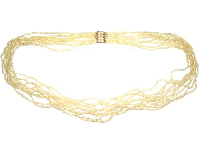 Georgian Ten Strand Natural Seed Pearls Necklace with 15ct Gold & Natural Split Pearl Clasp