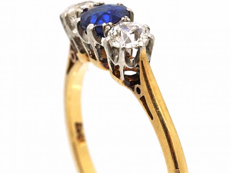 Early 20th Century 18ct Gold & Platinum, Sapphire & Diamond Three Stone Ring