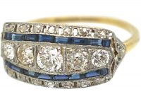 Art Deco 18ct Gold & Platinum, Sapphire & Diamond Ring