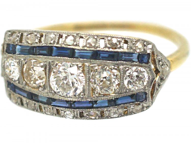Art Deco 18ct Gold & Platinum, Sapphire & Diamond Ring