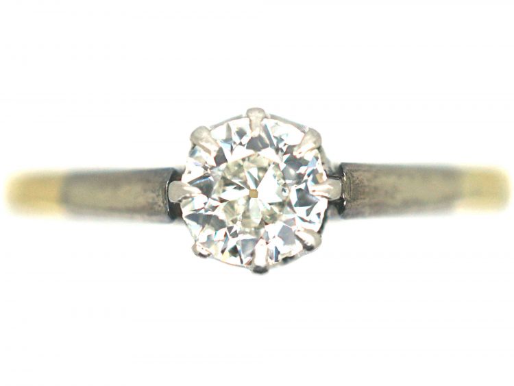 Art Deco 18ct Gold & Platinum, Diamond Solitaire Ring