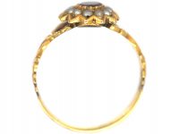 Regency 15ct Gold Flat Cut Garnet & Natural Split Pearl Cluster Ring with Glazed Locket on the Reverse
