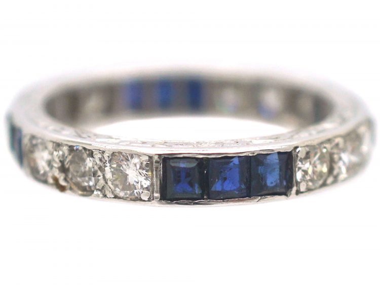 Art Deco Platinum, Diamond & Sapphire Eternity Ring