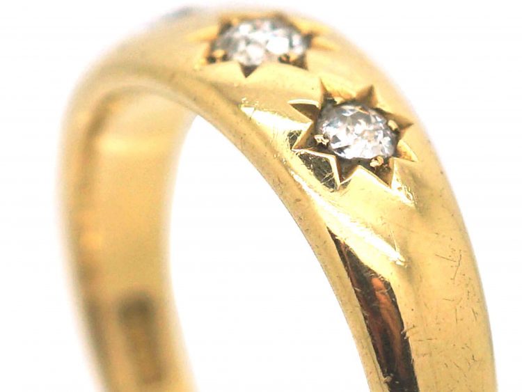 Victorian 18ct Gold, Three Stone Diamond Gypsy Ring