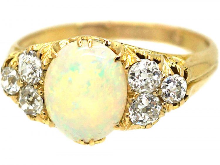 Edwardian 18ct Gold Opal & Diamond Ring