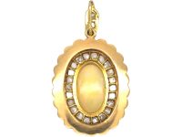 Edwardian 15ct Gold, Opal, Natural Split Pearl & Rose Diamond Pendant