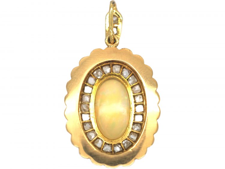 Edwardian 15ct Gold, Opal, Natural Split Pearl & Rose Diamond Pendant