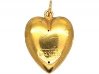 Edwardian 15ct Gold Heart Shaped Pendant with Rose Diamond Set Flower Motif